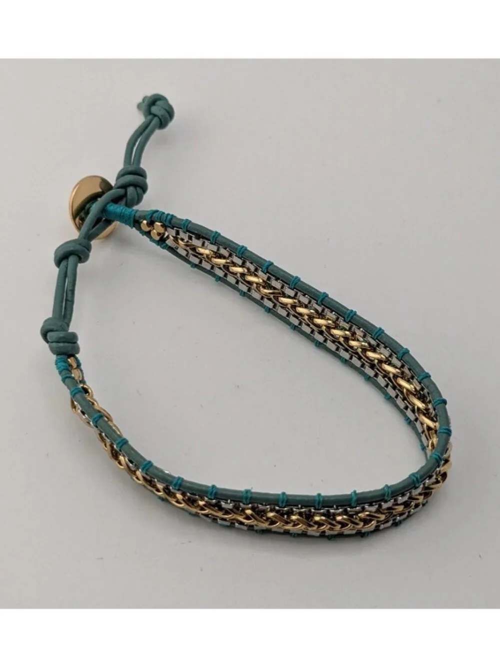 Stella & Dot Foundation Bracelet Adjustable Chain Leather Boho Chic